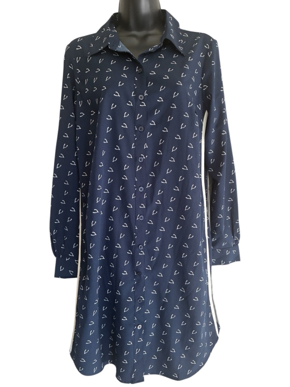 Rosie Pope Navy Maternity Shirt Dress with White Wishbone Print Size S